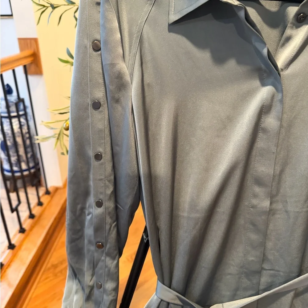 All Saints Teal High-Low Button Sleeve Dress - Picture 5 of 6